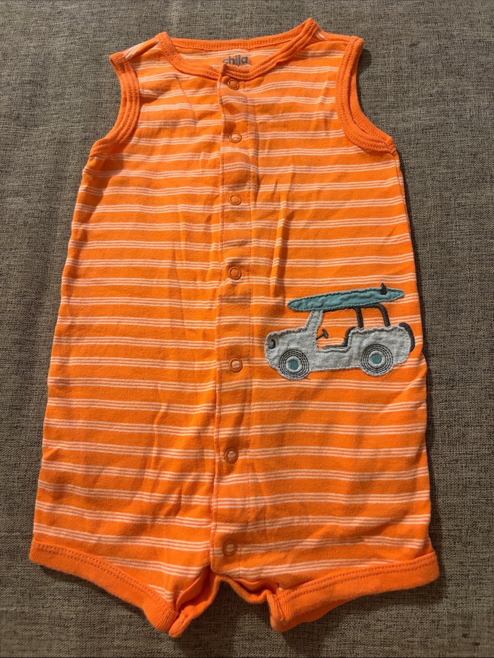 Carter's Orange and White Striped Sleeveless One-Piece Romper